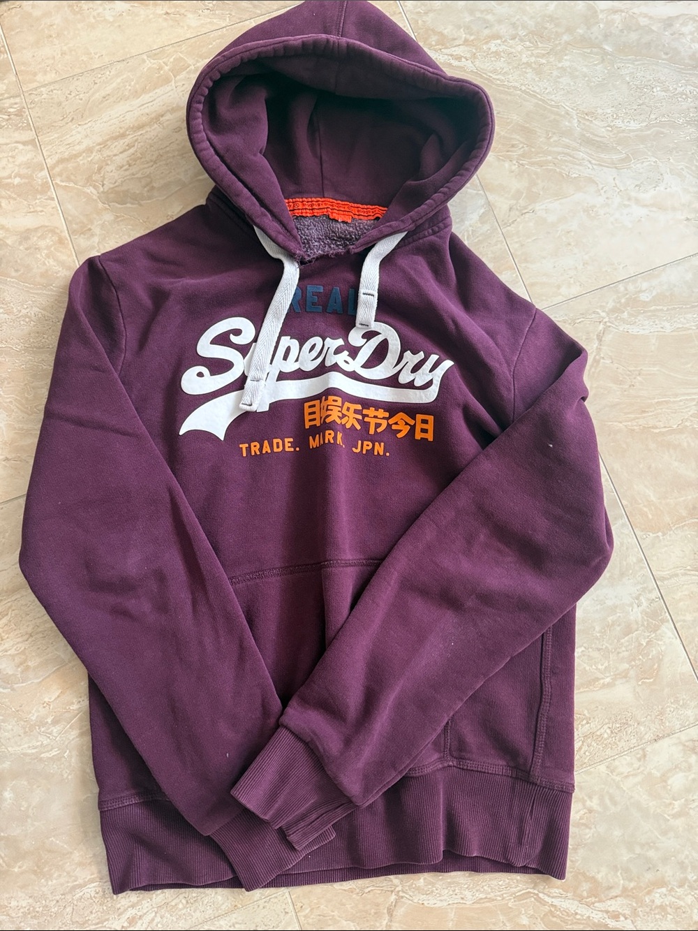 Superdry Men's Plum Logo Pullover Hoodie with White Drawcords